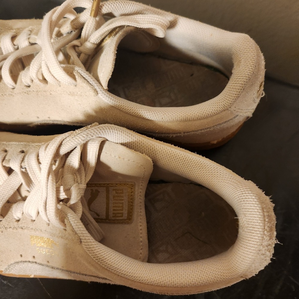 Puma Women's 7.5 Suede Trainer Sneakers Off White Cream Beige Gum Splatter - Picture 9 of 13